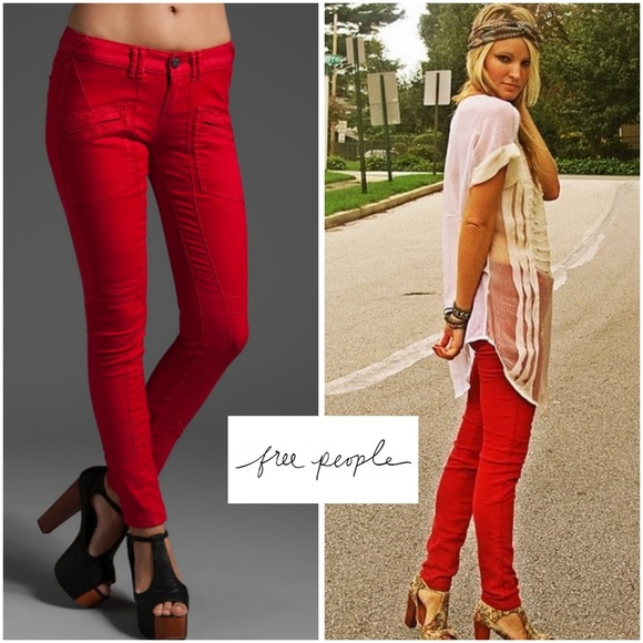 Free People Denim - FREE PEOPLE RUBY RED MOTO ZIPPER SKINNY JEANS 25